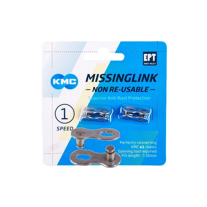 KMC Kettenschloss MissingLink e1NR EPT 1-fach 6.7-7.3 mm silber Karte 2 Stück