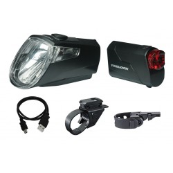 Trelock LED-Akku-Leuchten Set I-go Eco LS 360/ 720 schwarz mit Halter, 25 Lux